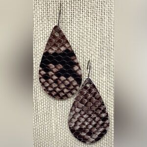 Gray Snakeskin Faux Leather Dangle Earrings Boho Eclectic Y2K Festival